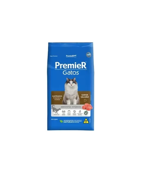 Ração Premier Ambientes Internos Gatos Adultos Castrados Até 6 Anos Salmão 7,5kg