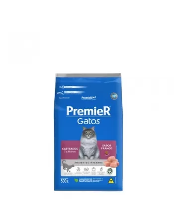 Ração Premier Ambientes Internos Gatos Adultos Castrados 7-11 Anos Frango 0,5kg