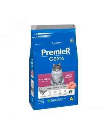 Ração Premier Ambientes Internos Gatos Adultos Castrados 7-11 Anos Frango 1,5kg