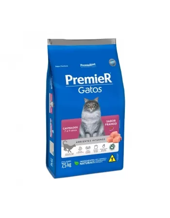 Ração Premier Ambientes Internos Gatos Adultos Castrados 7-11 Anos Frango 7,5kg