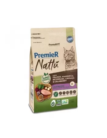 Ração Premier Nattu Gatos Adultos Castrados Mandioca 1,5kg