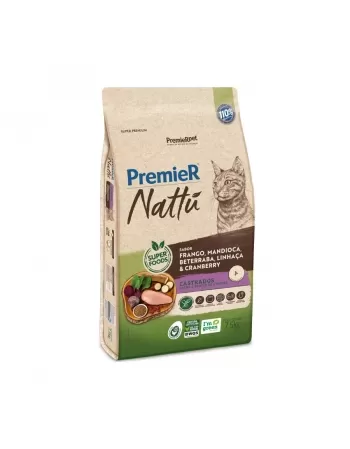 Ração Premier Nattu Gatos Adultos Castrados Mandioca 7,5kg