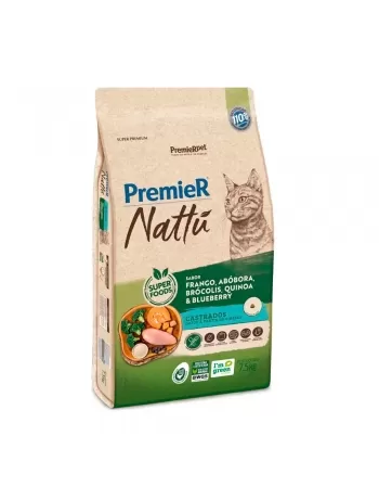 Ração Premier Nattu Gatos Adultos Castrados Abóbora 7,5kg