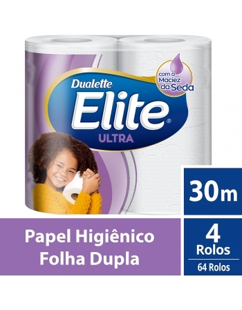 Papel Higiênico Folha Dupla Elite Dualette - Pacote com 16 Rolos de 4 Metros