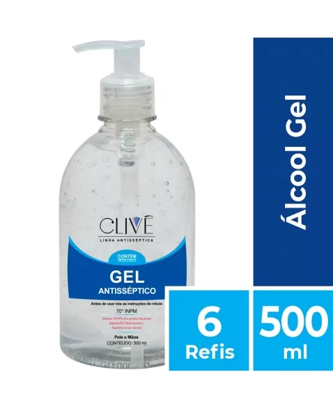 ELITE ALCOOL GEL ANTISSÉPTICO PUMP CLIVE 6X500ML