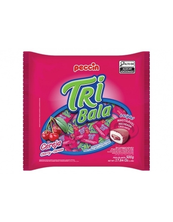 Bala Mastigável Tribala Cereja Peccin 500g Pacote com 10 Unidades