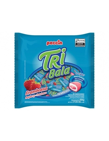 Bala Mastigável Tribala Framboesa Peccin 500g Pacote com 10 Unidades