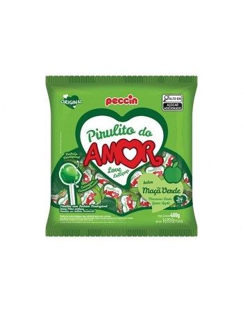 Pirulito Maçã Verde do Amor Peccin 480g Pacote com 16 Unidades