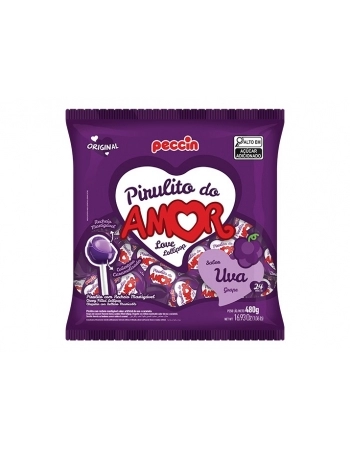 Pirulito Uva do Amor Peccin 480g Pacote com 16 Unidades