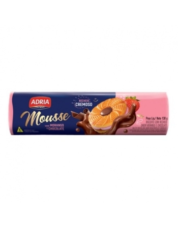 Biscoito Adria Mousse Morango com Chocolate 130g Caixa com 50 Unidades