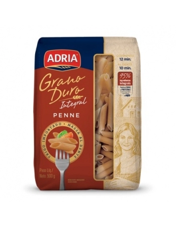 Massa Adria Grano Duro Penne Integral 500g Caixa com 20 Unidades