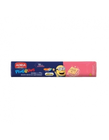Biscoito Adria Plugados Morango Quadrado 130g Caixa com 30 Unidades